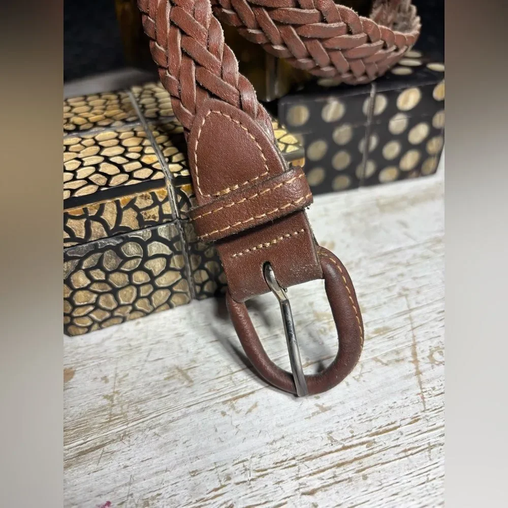 40.5” Brown Genuine Leather Woven Belt Size 32